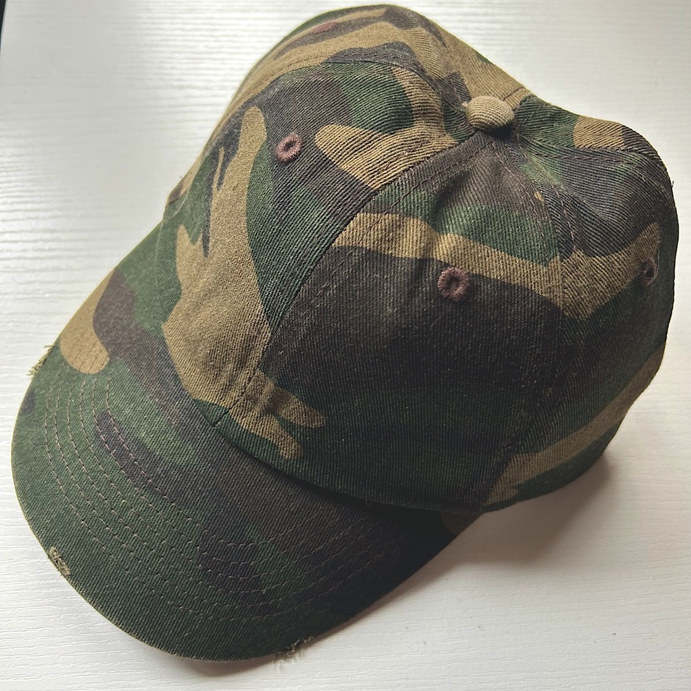 NWOT camouflage cotton cap unisex slight distressed green and brown one size